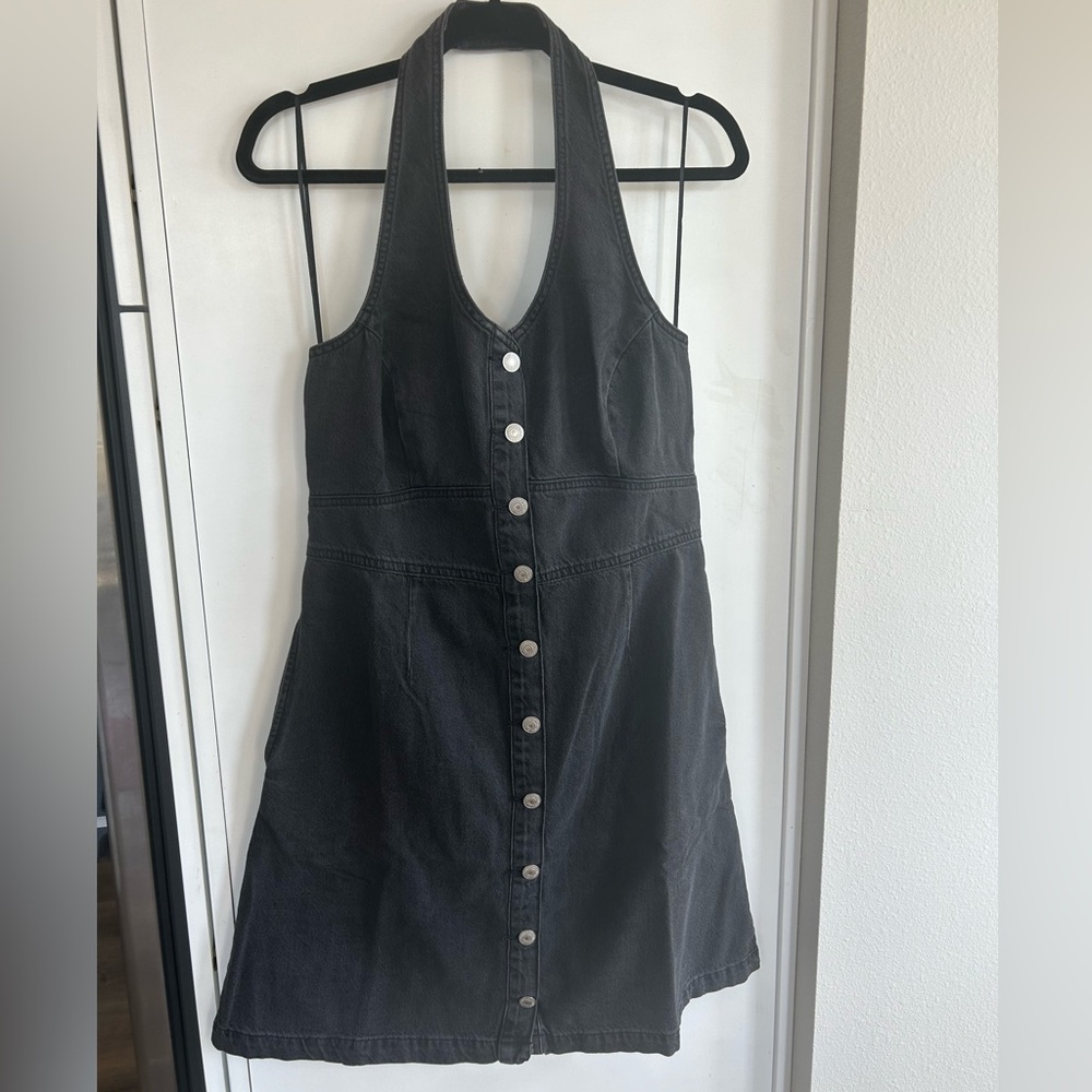 Levi's Black Button-Front Halter Denim Dress